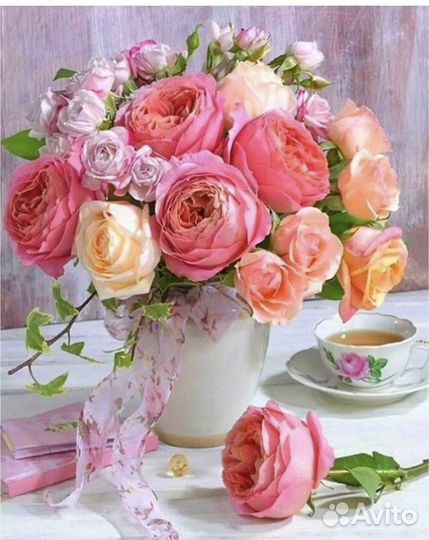 Крьина по номерам, розы в вазе, 40*50