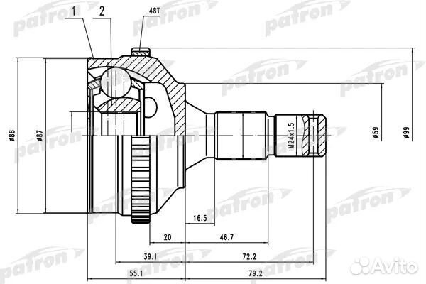 Patron PCV1569 шрус наружн к-кт 25x58x34 ABS48T PE