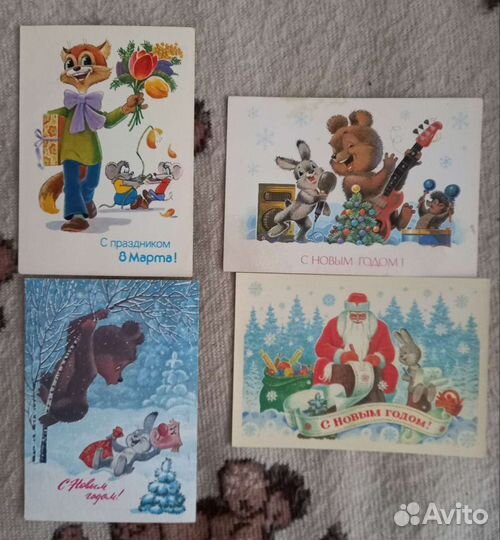 Открытки советские 8Марта Нгод Цветы Звери 9Мая