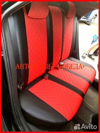 Чехлы Hyundai Solaris 2 из экокожи чёрно-красные