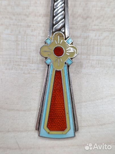 Ложка десертная с эмалями. Серебро 916проба