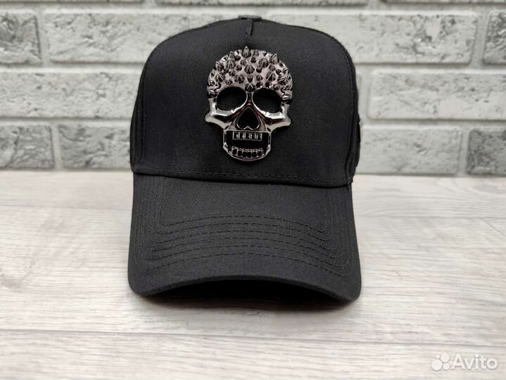 Philipp plein бейсболка черная череп с шипами