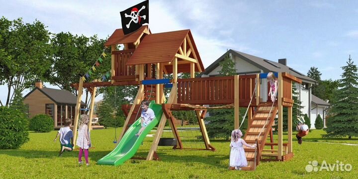 Детские уличные площадки домики горка качели