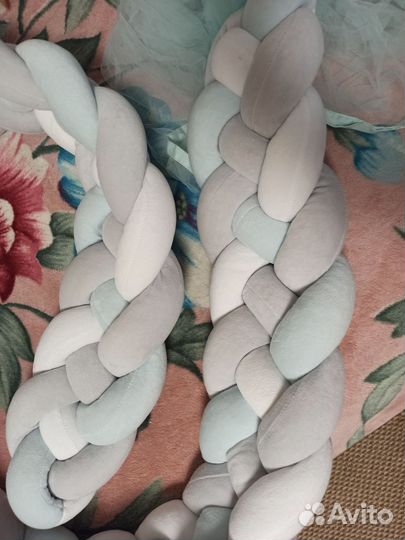 Бортик в кроватку косичка и балдахин