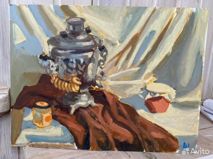 Этюд маслом с самоваром, теплый