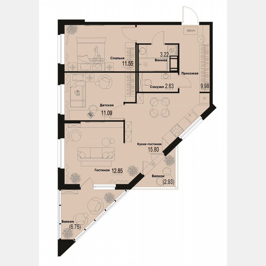 3-к. квартира, 70 м², 11/12 эт.