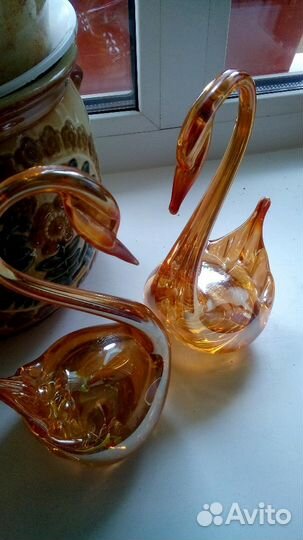 Лебеди.Чешское стекло