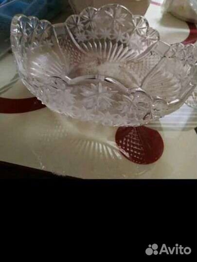 Большая хрустальная ваза для фруктов посуда СССР