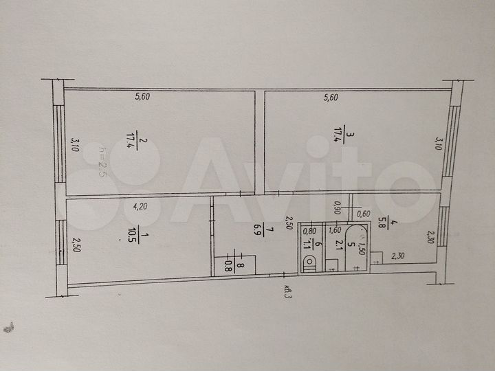 3-к. квартира, 62 м², 1/5 эт.