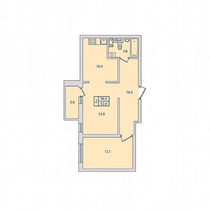 2-к. квартира, 52 м², 9/12 эт.