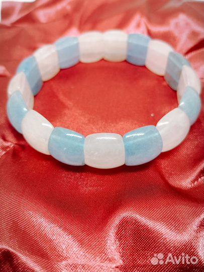 Браслет розовый кварц и аквамарин