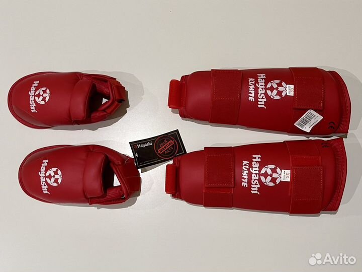Защита ног для каратэ Hayashi тренировочная красны