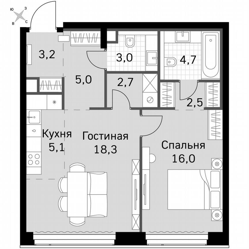 1-к. квартира, 60,5 м², 53/53 эт.
