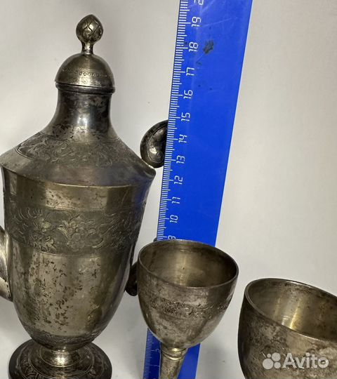 Старинный коньячный набор, латунь серебрение