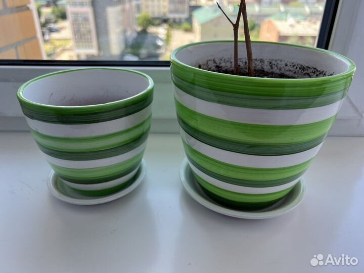Горшок для цветов керамика зеленый