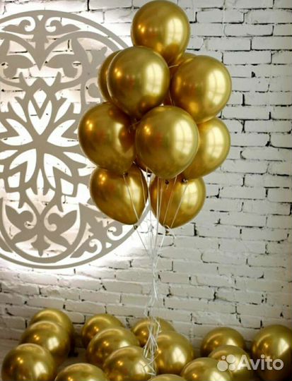 Латексные шары, Хром, золото, 25см,10шт