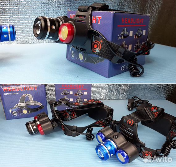 Налобный тройной фонарь с Zoom Rotary 4 режима