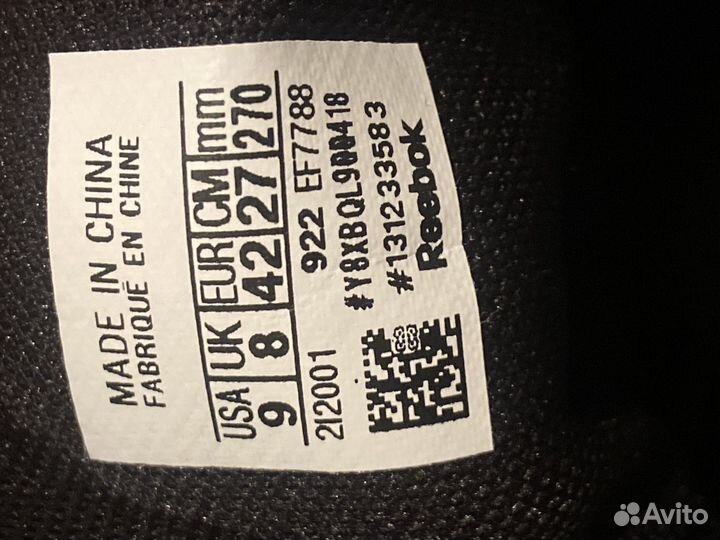 Кроссовки Reebok черные 42 размер, 27 см