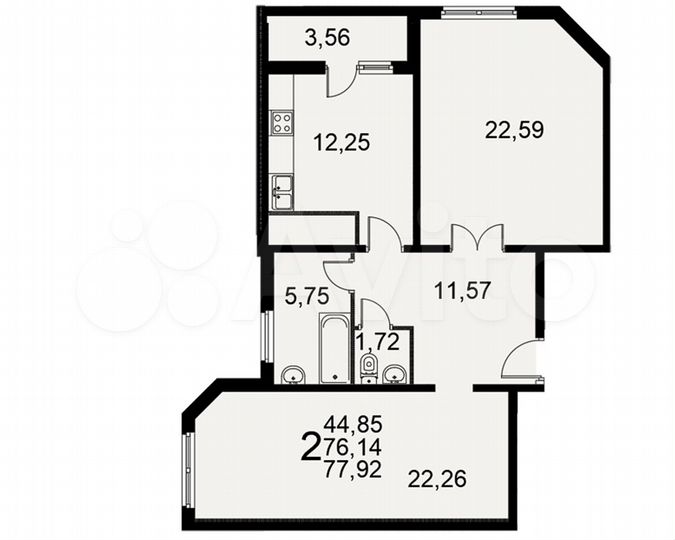 2-к. квартира, 77,9 м², 12/17 эт.