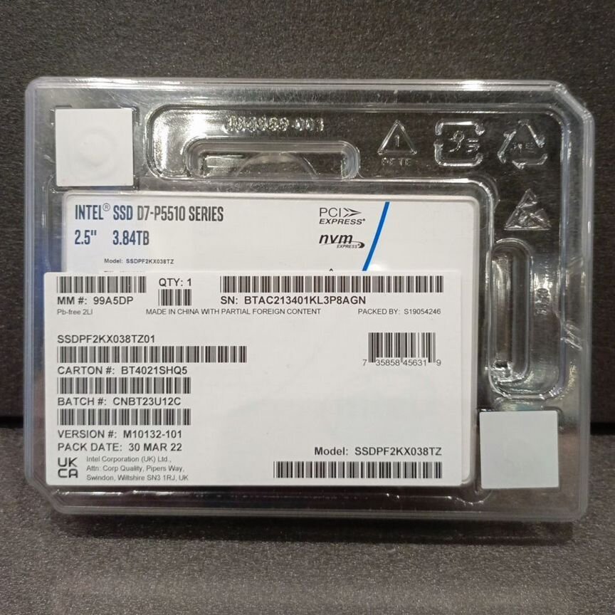 [P5510] Ssd Intel D7- 3.84 Тб Ssdpf2kx038tz01 P5510