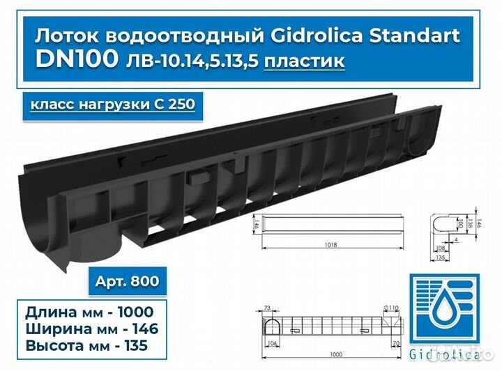 Лотки водоотводные Gidrolica Standart/водоотведени