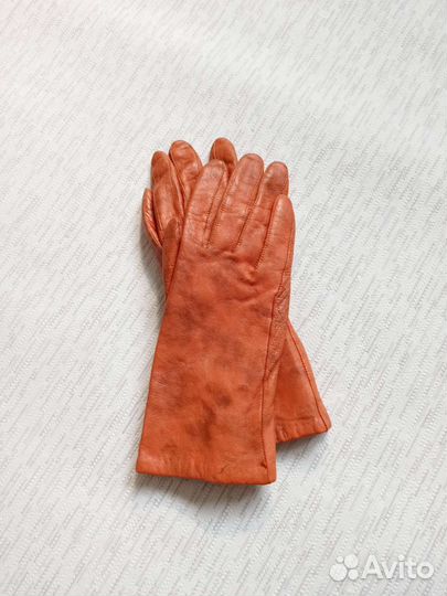 Перчатки женские кожаные апельсин
