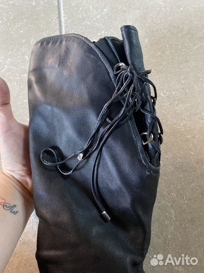 Сапоги кожаные с завязками демисезон