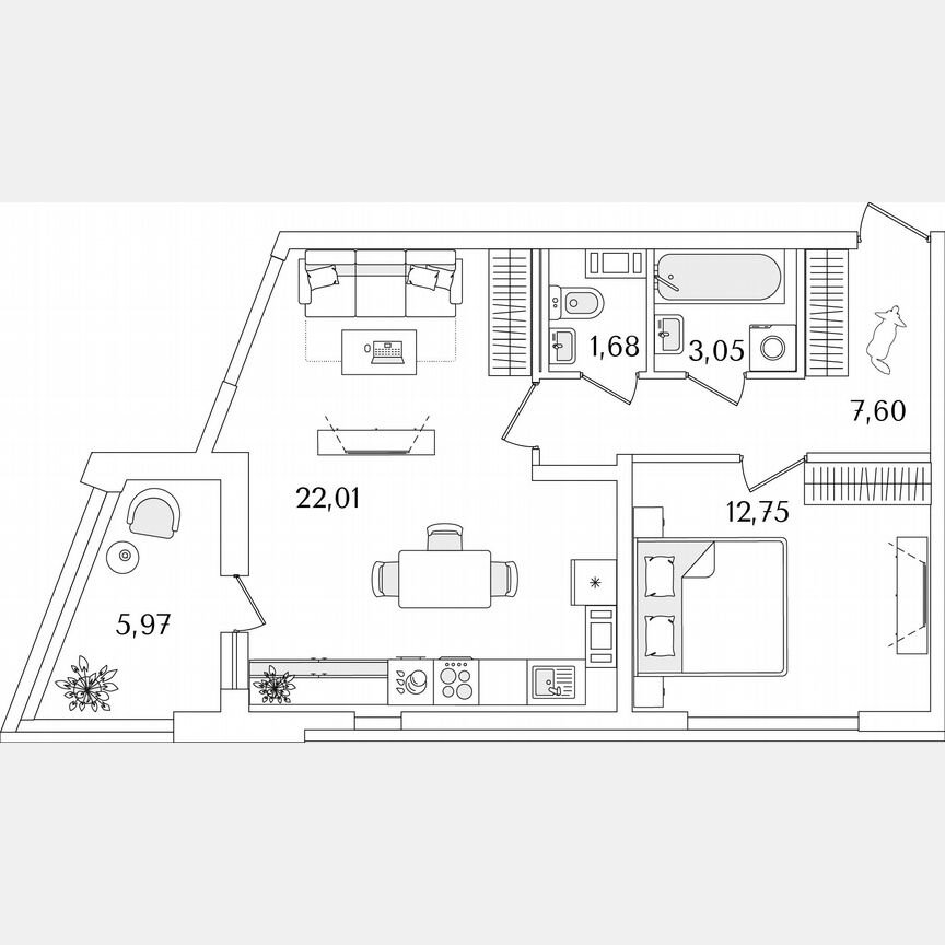 1-к. квартира, 50,1 м², 4/17 эт.