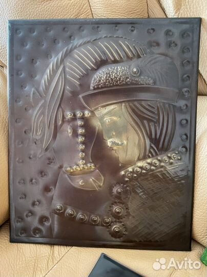 Чеканка медная СССР, картинка Котята с клубком