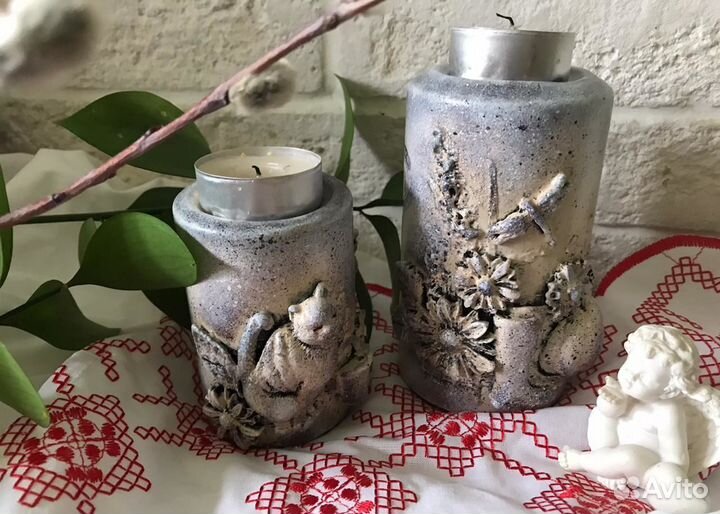 Подсвечник гипсовый. Свечи. Украшение. Подарок
