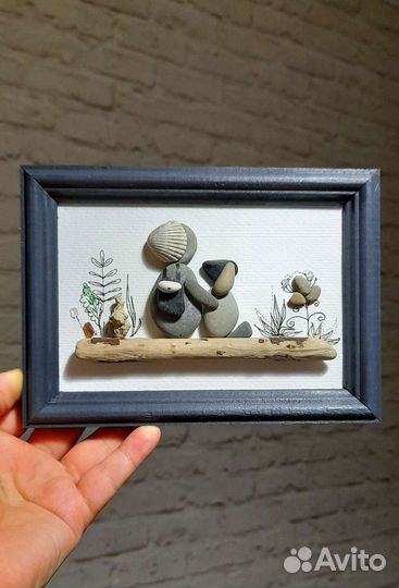 Картина-панно из морского стекла,гальки