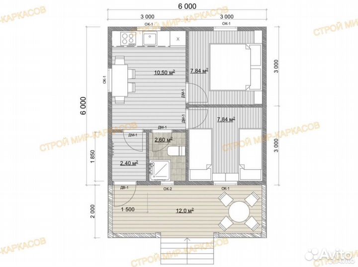 Дачный домик 8х6м с терраской