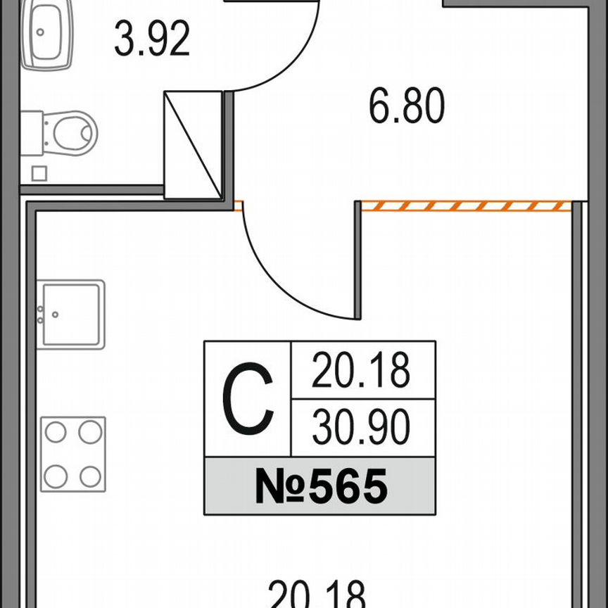 Квартира-студия, 30,9 м², 13/25 эт.