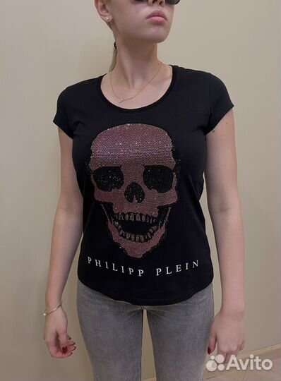 Phillip plein футболка с розовым черепом