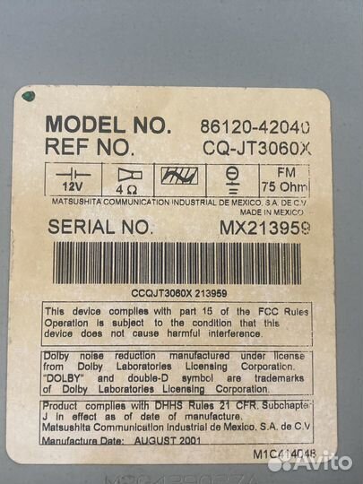 Магнитола штатная rav4 2001