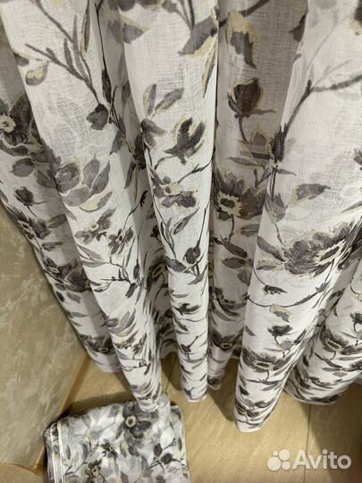 Тюль лен батист 4 и 5 метров цветы черные