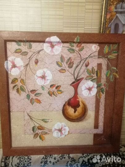 Картина маслом Шиповник на холсте в раме