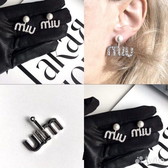 Сережки Miu Miu новые с гравировкой