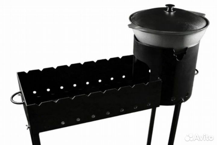Комплект мангал 3 мм с печью, казан 10 л, шампура
