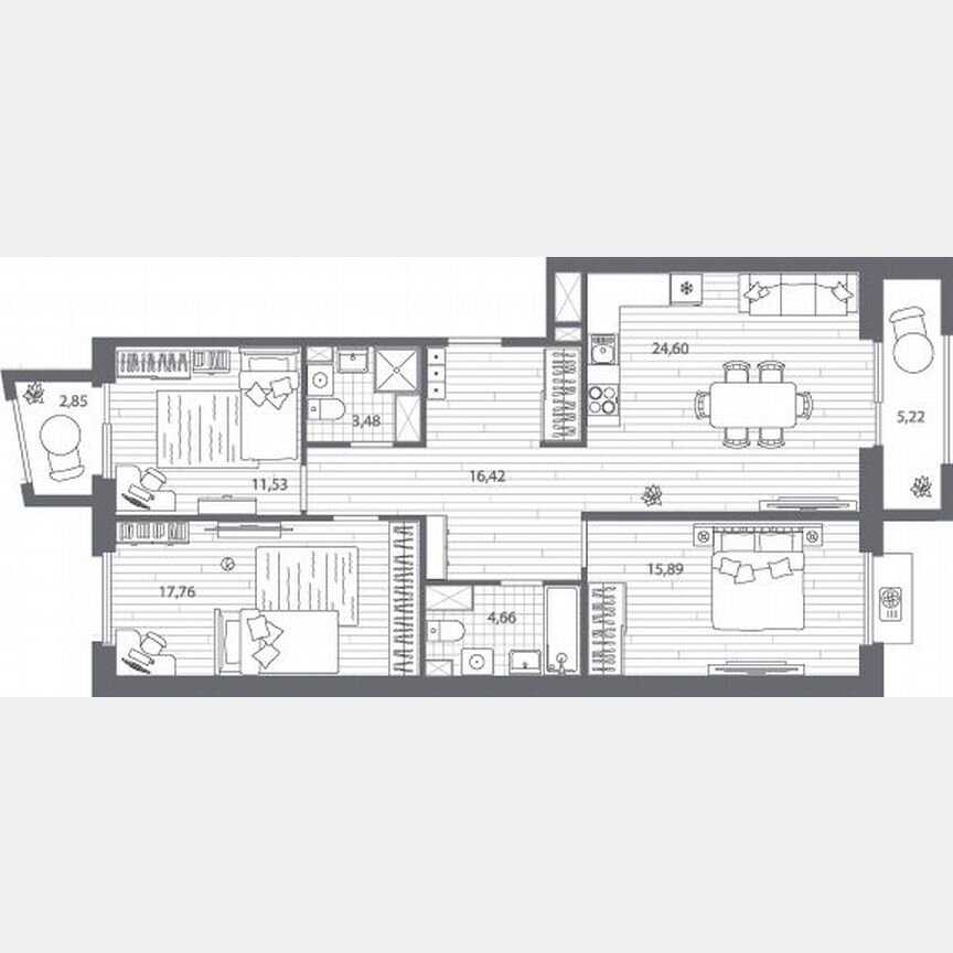 3-к. квартира, 96,8 м², 9/13 эт.