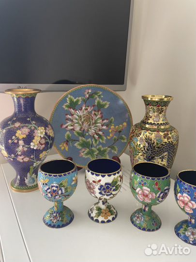 Ваза 21 см антикварные тарелка 20,5 см фужеры 4 шт