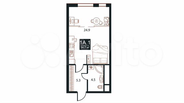 Апартаменты-студия, 34,7 м², 10/21 эт.