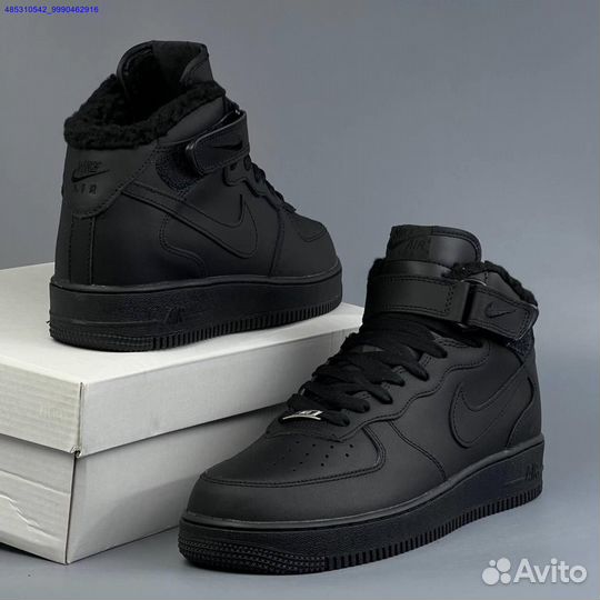 Nike Air Force 1 Black Зима с мехом (Арт.63511)