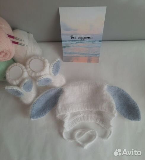 Шапочка зайка +пинетки