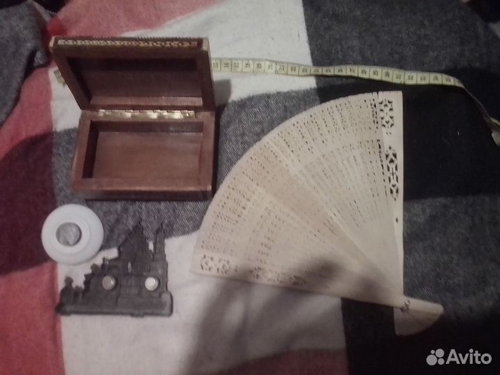 Шкатулка антикварная СССР,веер,панно,тарелка