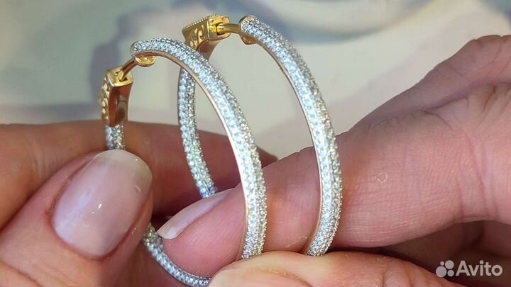 Серьги Конго 3,5см, полная инкрустация 925/позолот