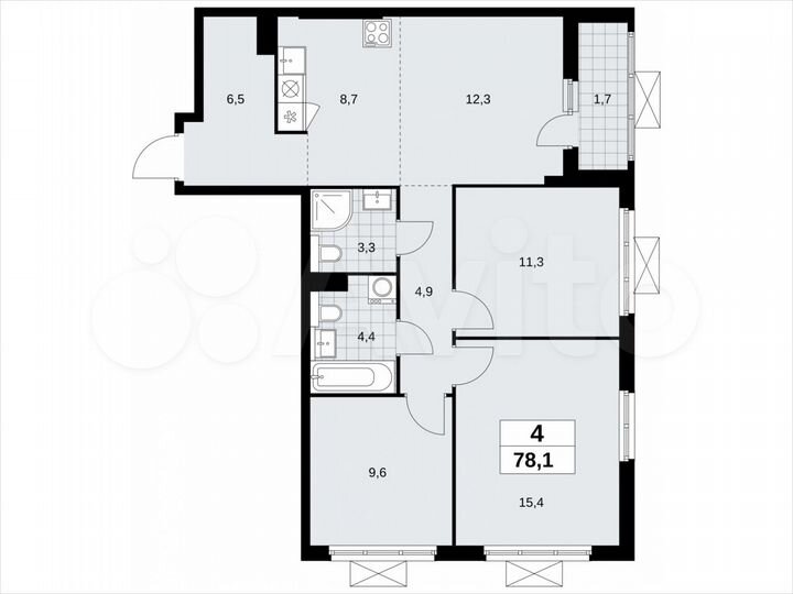 4-к. квартира, 78,1 м², 12/19 эт.