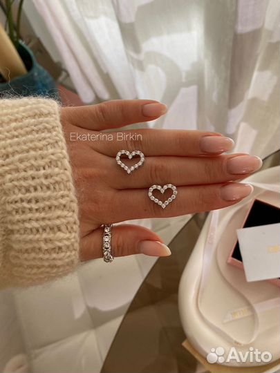 Серьги сердечки цвет серебро tiffany