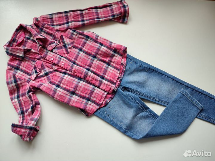 Комплект пакет джинсы рубашка для девочки 110 116