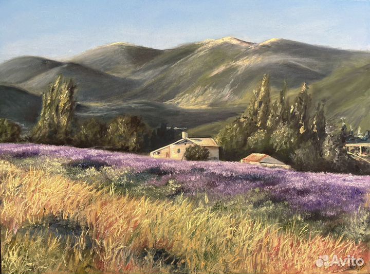 Картина маслом Лаванда Прованс пейзаж горы